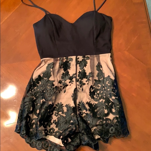 Charlotte Russe Pants - Nude and Black lace romper